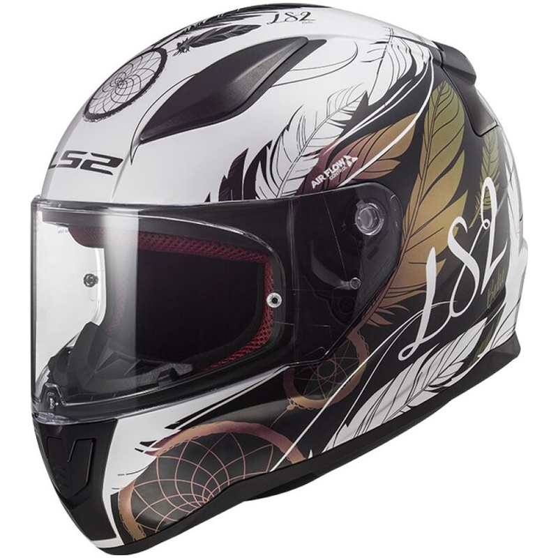 Casco moto integrale LS2 FF353 RAPID II Boho bianco-nero-rosa lucido