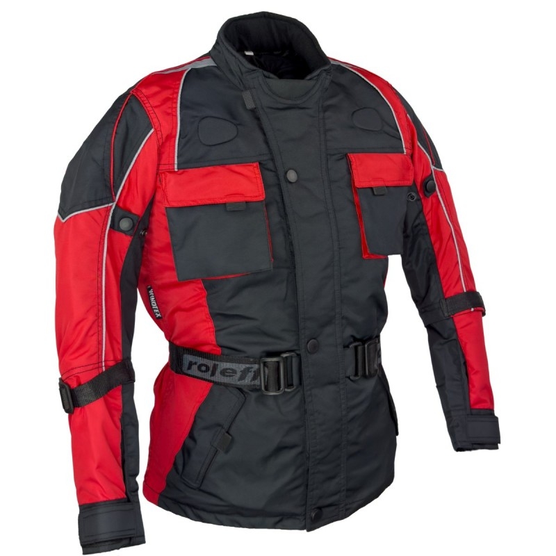 Giacca da moto da bambino Roleff Taslan nero-rosso