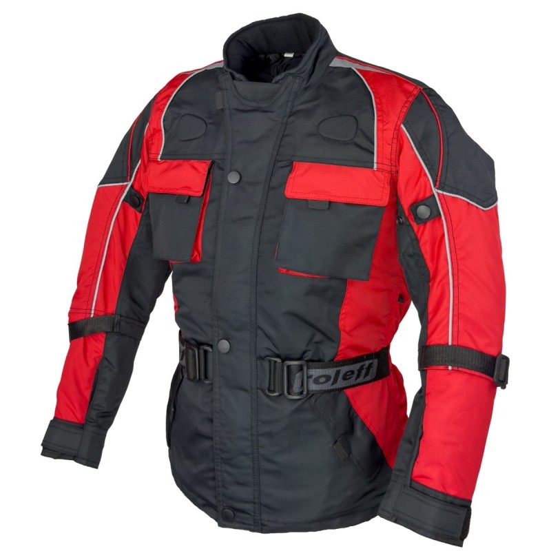 Giacca da moto da bambino Roleff Taslan nero-rosso