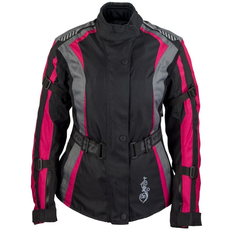 Giacca da moto donna Roleff Estretta nero-rosa-grigio