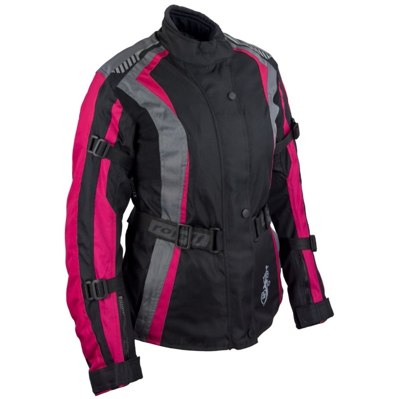 Giacca da moto donna Roleff Estretta nero-rosa-grigio