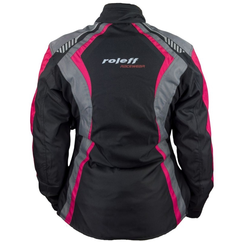 Giacca da moto donna Roleff Estretta nero-rosa-grigio