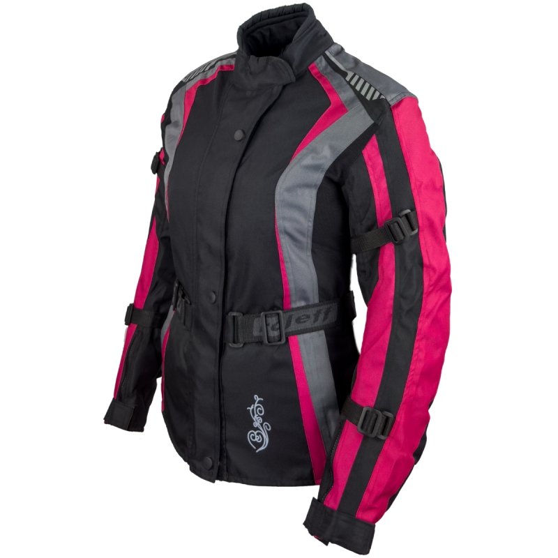 Giacca da moto donna Roleff Estretta nero-rosa-grigio