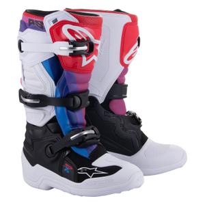 Alpinestars Tech 7 S 2024 stivali da motocross per bambini bianco-nero-rosso-blu-viola