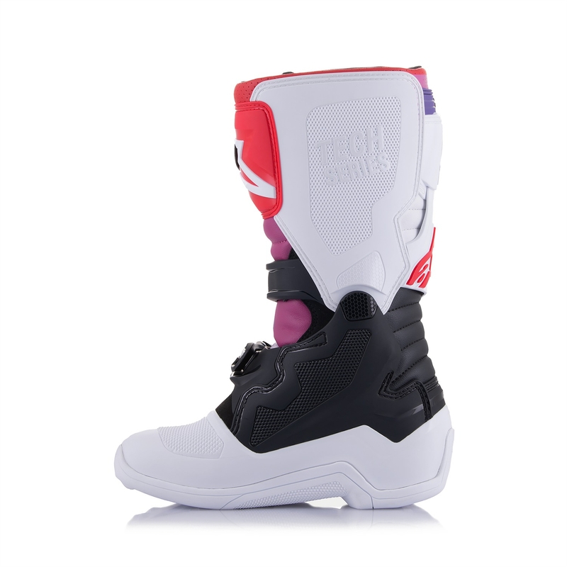 Stivali da motocross Alpinestars Tech 7 S per bambini, bianchi, neri, rossi, blu e viola