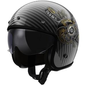 Casco moto jet LS2 OF601 Bob II Carbon Custom nero lucido