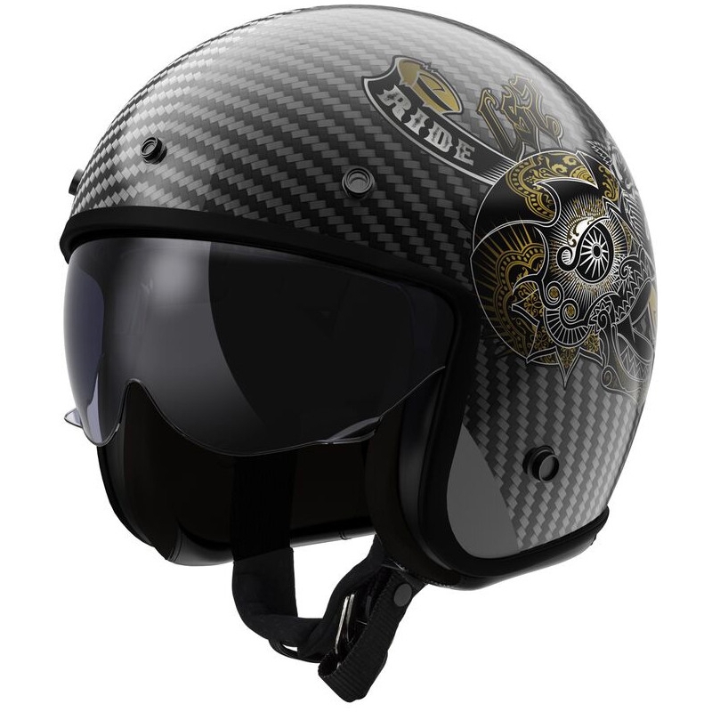 Casco moto jet LS2 OF601 Bob II Carbon Custom nero lucido