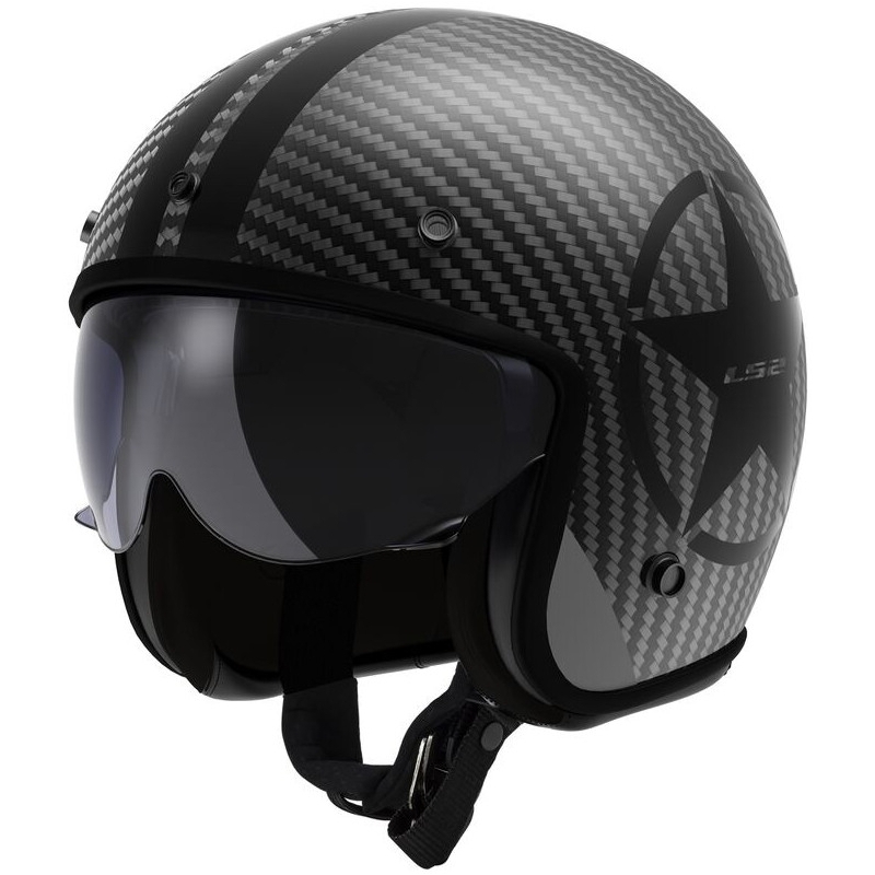 Casco moto jet LS2 OF601 Bob II Carbon Star nero opaco