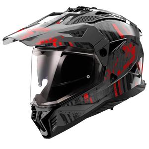 Casco moto enduro LS2 MX702 PIONEER II CRAZY nero-rosso