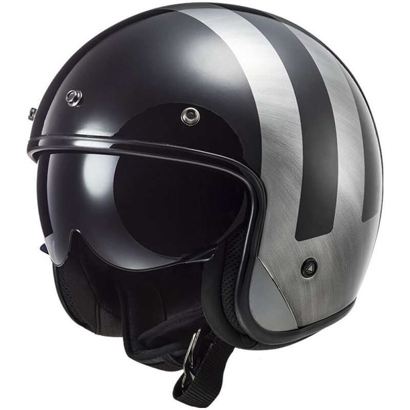 Casco moto jet LS2 OF601 Bob II Lines jeans nero lucido