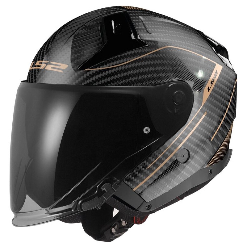 Casco moto aperto LS2 OF603 Infinity II Carbon Counter nero e oro