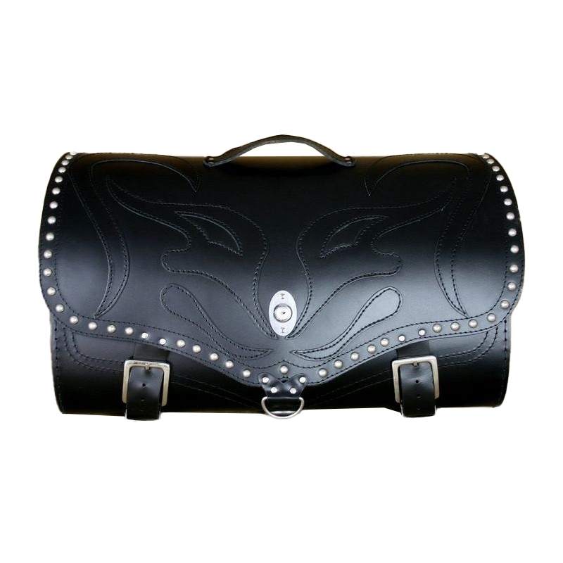 RSA K22 Black Demon Borsa da moto in pelle nera con rivetti 42 l