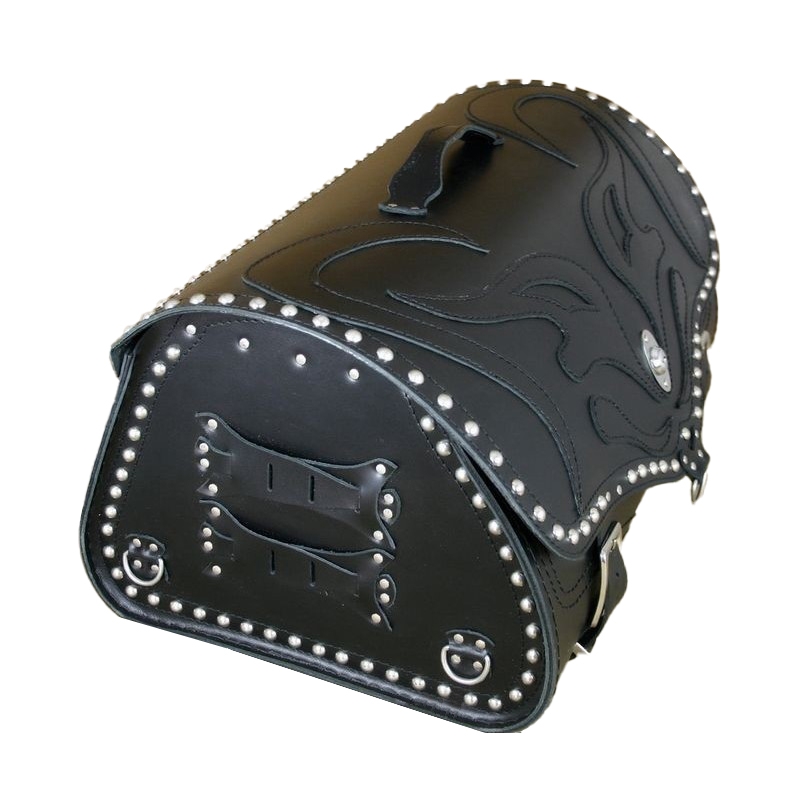 RSA K22 Black Demon Borsa da moto in pelle nera con rivetti 42 l