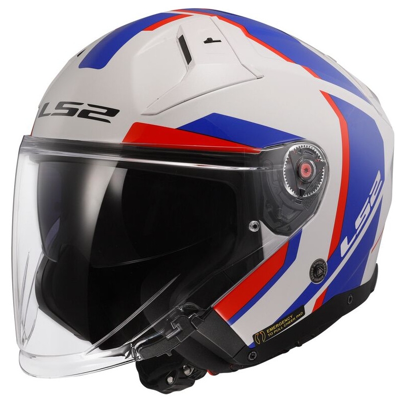 Casco moto aperto LS2 OF603 Infinity II Focus bianco-blu-rosso