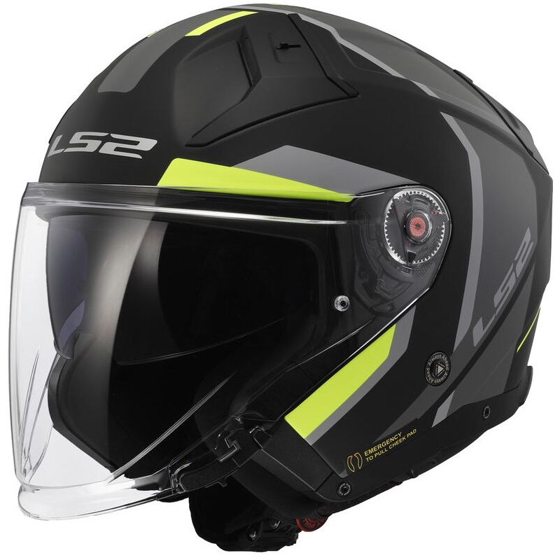 Casco moto aperto LS2 OF603 Infinity II Focus nero-giallo fluo