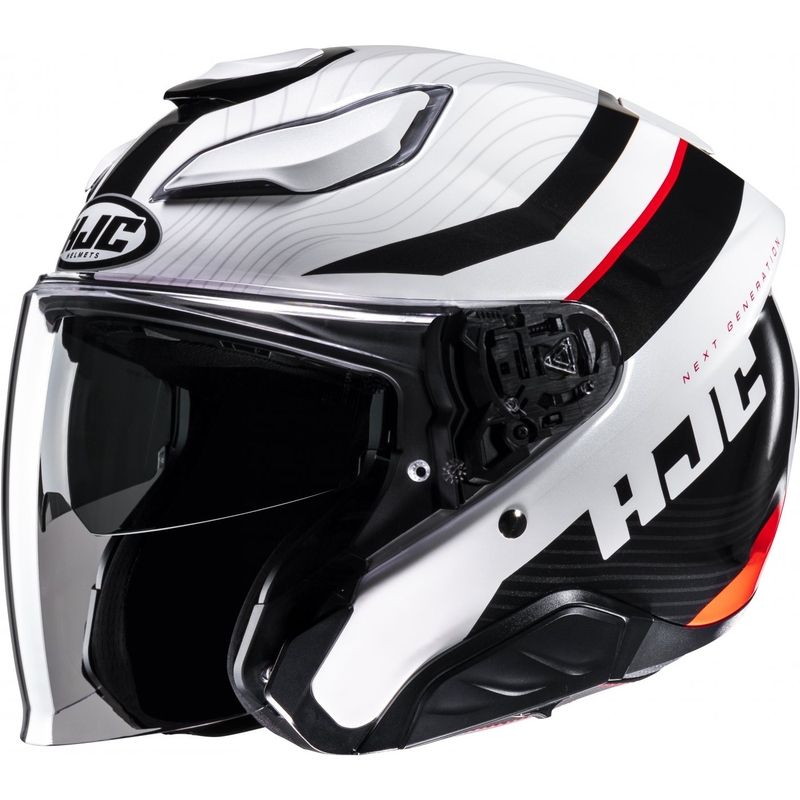 Casco moto aperto HJC F31 Naby MC1 bianco-nero-rosso