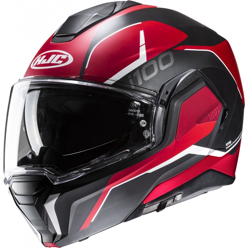 Casco da moto HJC i100 Lorix MC1SF nero e rosso flip-up