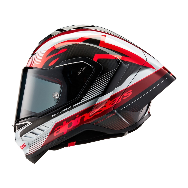 Casco moto integrale Alpinestars Supertech R-10 Team in carbonio rosso e bianco