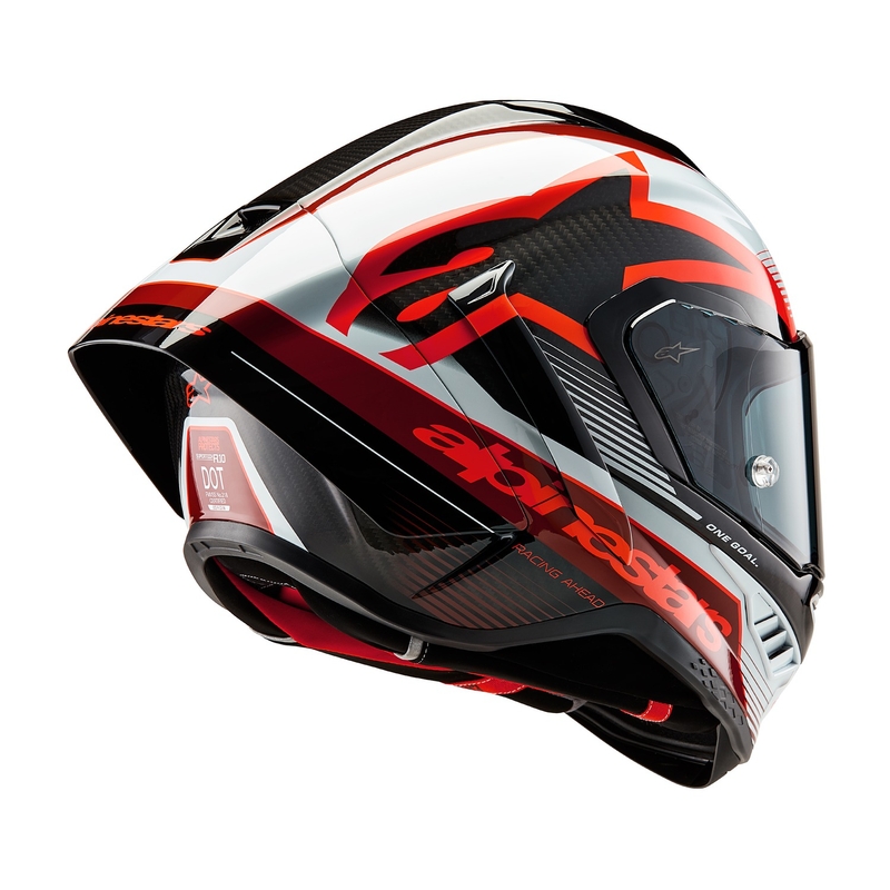 Casco moto integrale Alpinestars Supertech R-10 Team in carbonio rosso e bianco