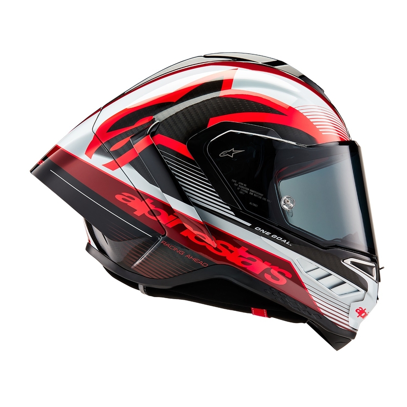 Casco moto integrale Alpinestars Supertech R-10 Team in carbonio rosso e bianco