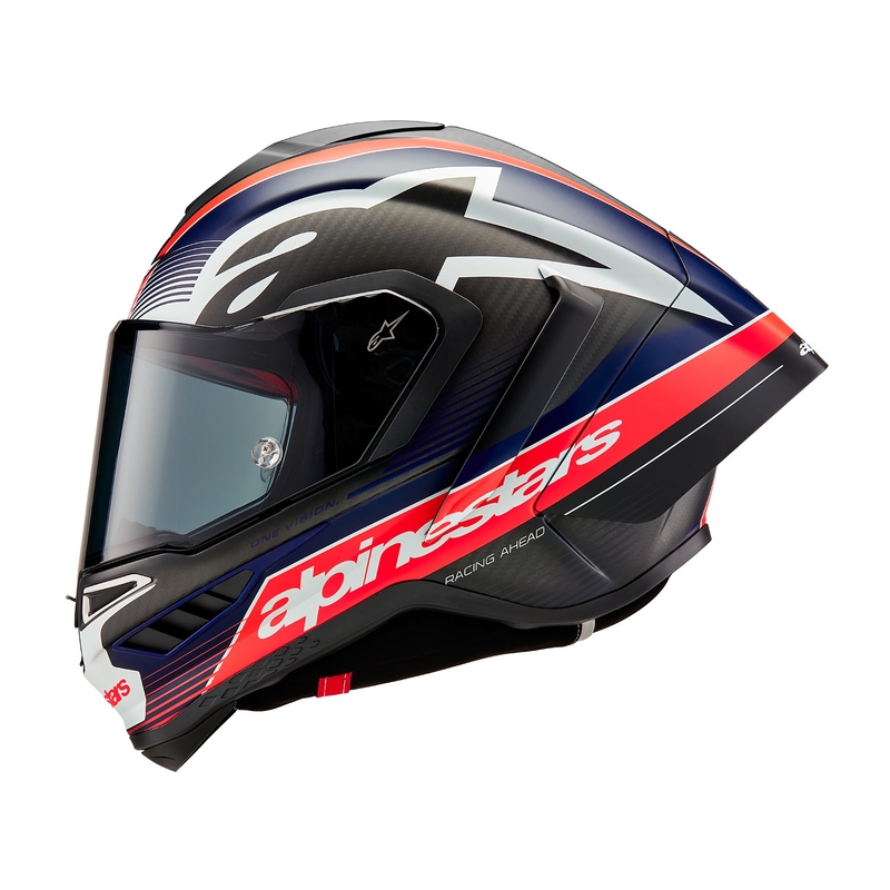 Alpinestars Supertech R-10 Team 2024 carbonio fluo rosso-blu-bianco opaco casco moto integrale