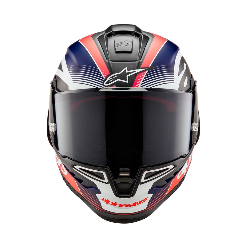 Alpinestars Supertech R-10 Team 2024 carbonio fluo rosso-blu-bianco opaco casco moto integrale