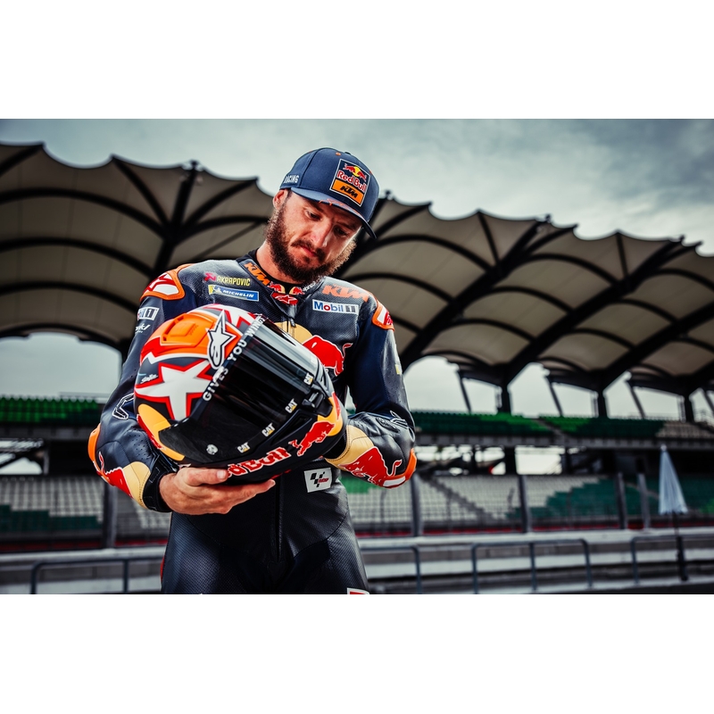 Alpinestars Supertech R-10 Team 2024 carbonio fluo rosso-blu-bianco opaco casco moto integrale
