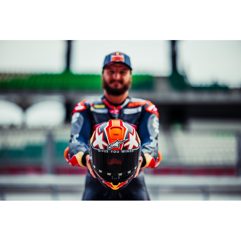Alpinestars Supertech R-10 Team 2024 carbonio fluo rosso-blu-bianco opaco casco moto integrale
