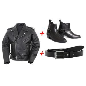 SET: stivali da cavallo RSA KW + cintura in pelle RSA Classic + giacca in pelle RSA Crooked