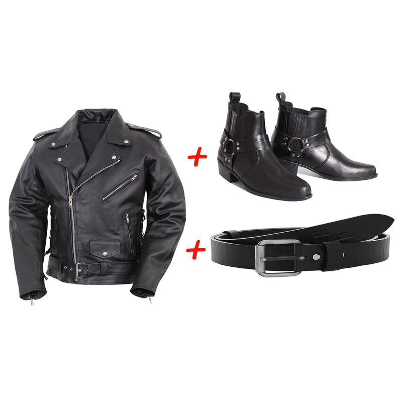 SET: stivali da cavallo RSA KW + cintura in pelle RSA Classic + giacca in pelle RSA Crooked