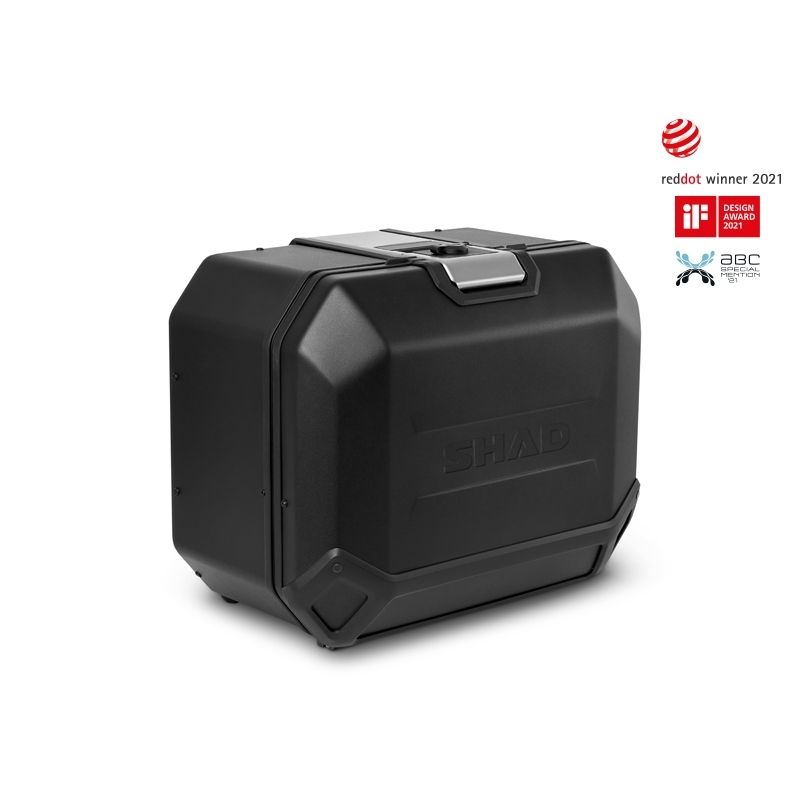 Kompletní sada černých hliníkových kufrů SHAD TERRA BLACK , 48L topcase 47L/47L boční kufry, včetně montážní sady a plotny SHAD DUCATI MULTISTRADA 950 / 1200 / 1260