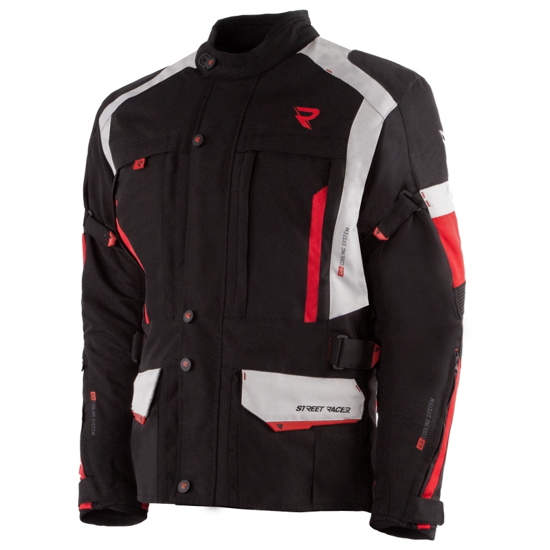Giacca da moto Street Racer Hilax nero-grigio-rosso