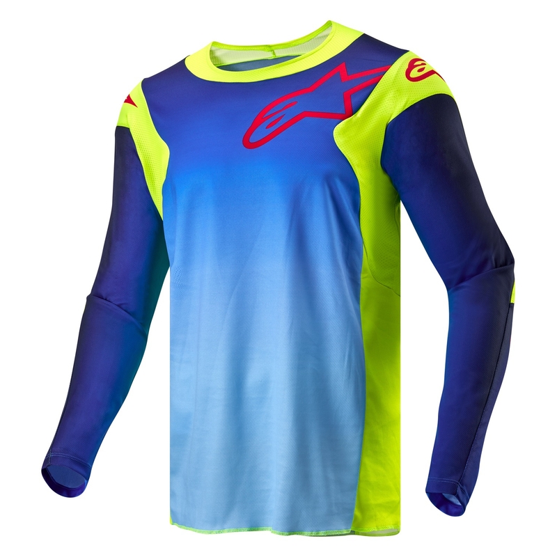 Maglia da motocross Alpinestars Racer Hoen giallo fluo-blu-rosso
