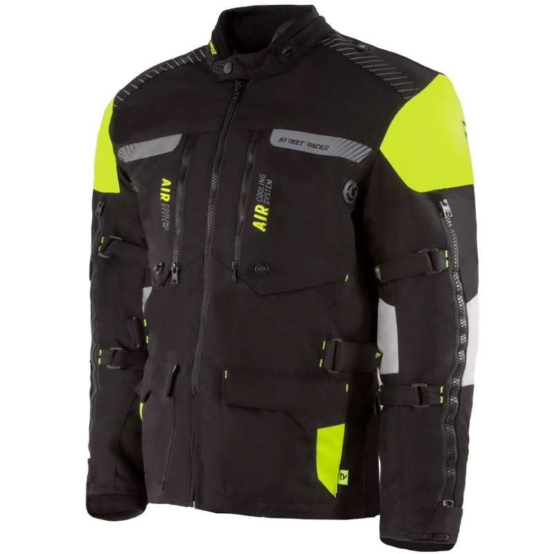 Giacca da motociclista Street Racer All Season Nero-Giallo Fluo