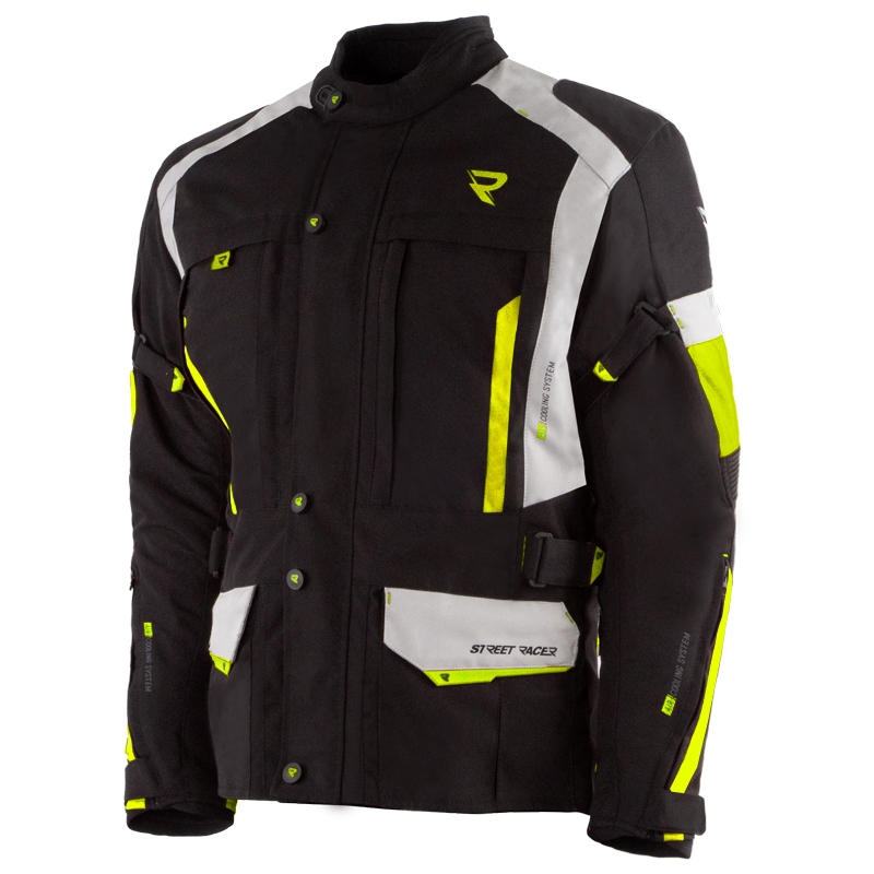 Giacca da moto Street Racer Hilax nera-grigia-giallo fluo