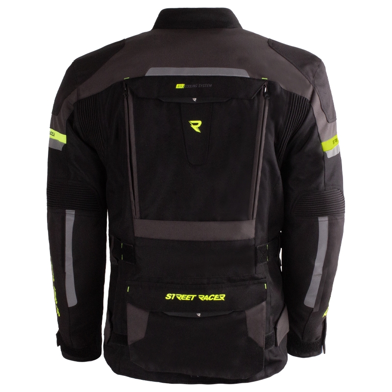 Giacca da moto Street Racer Rocket nero-grigio-giallo fluo
