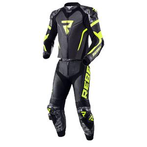 Tuta da moto Rebelhorn Rebel nero-grigio-giallo fluo
