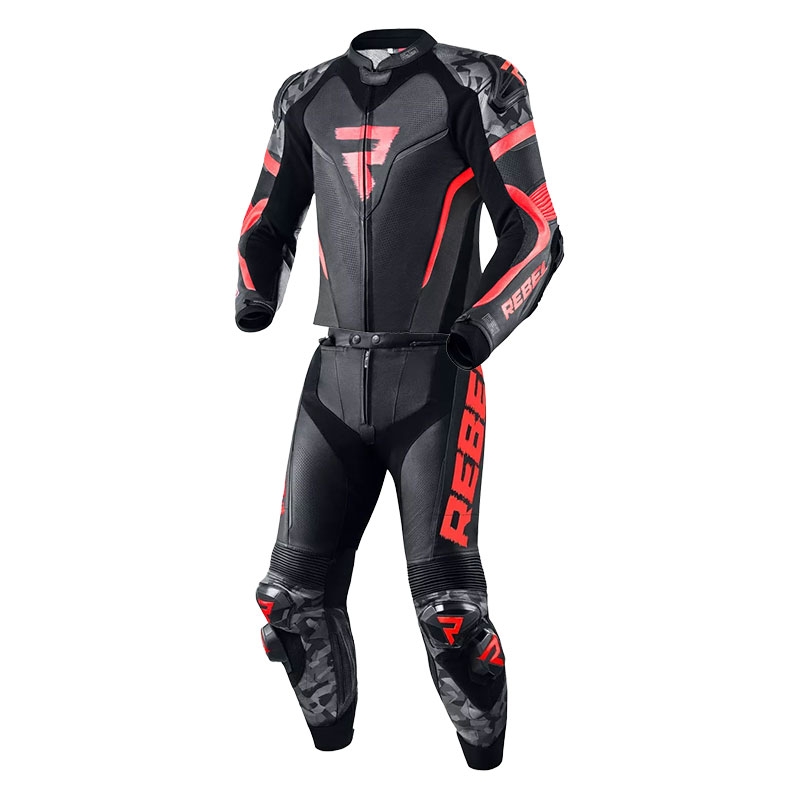 Tuta da motociclista Rebelhorn Rebel fluo rosso-nero