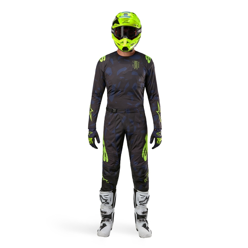 Maglia da motocross Alpinestars Techstar Rantera nera-blu-giallo fluo