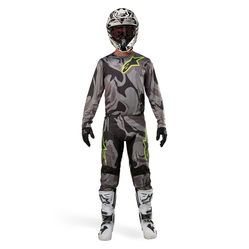 Pantaloni da motocross Alpinestars Racer Tactical grigio mimetico-giallo fluo-nero