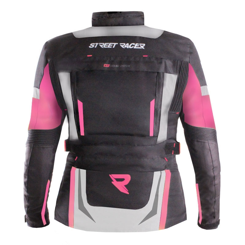 Giacca da motociclista da donna Street Racer Hilax nero-grigio-rosa