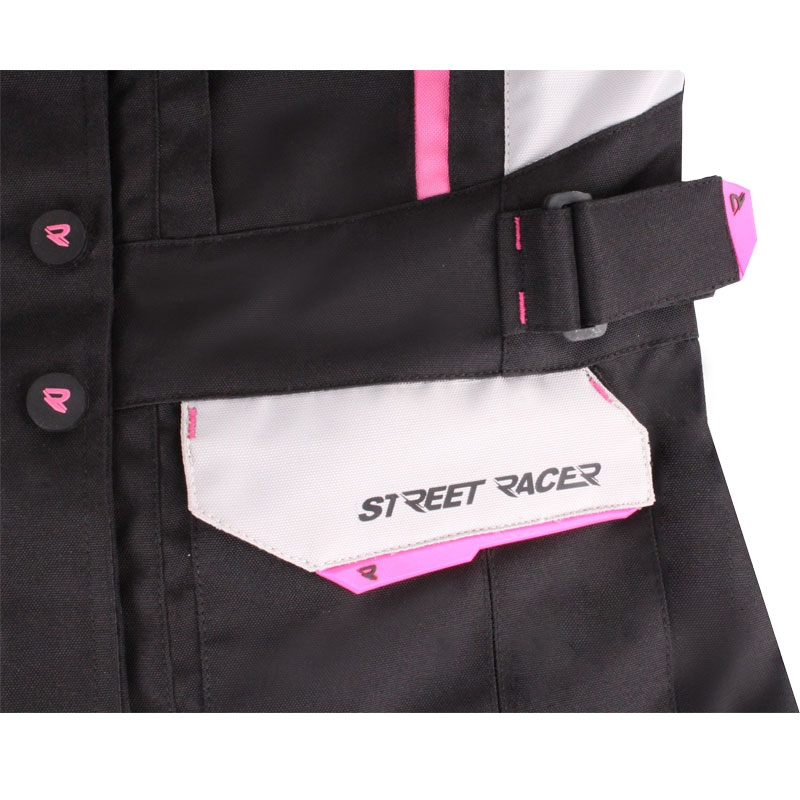 Giacca da motociclista da donna Street Racer Hilax nero-grigio-rosa