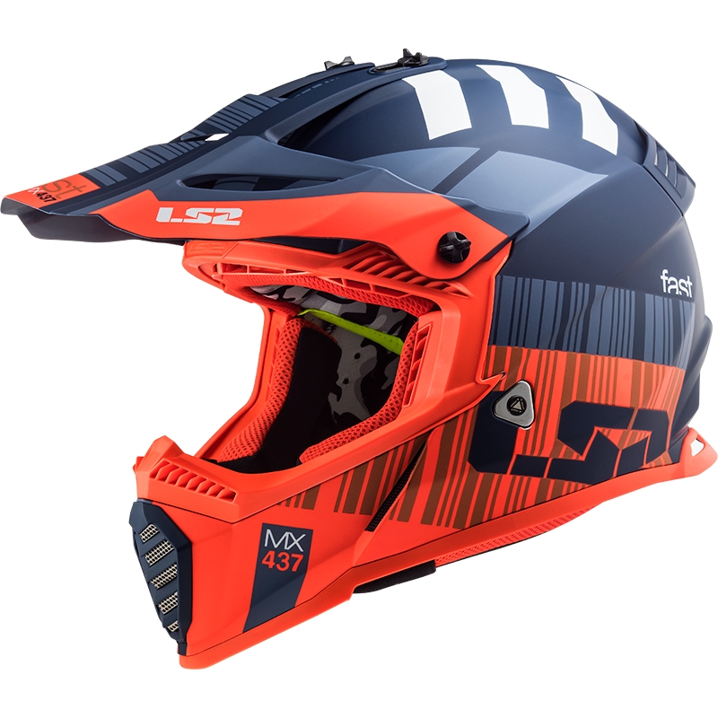 Casco da motocross per bambini LS2 MX437 FAST EVO MINI XCODE arancio fluo-blu
