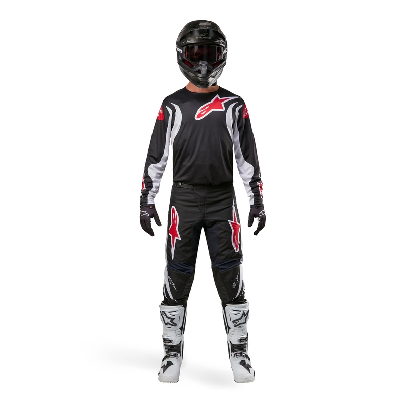 Pantaloni da motocross Alpinestars Fluid Lucent neri-bianchi-rossi