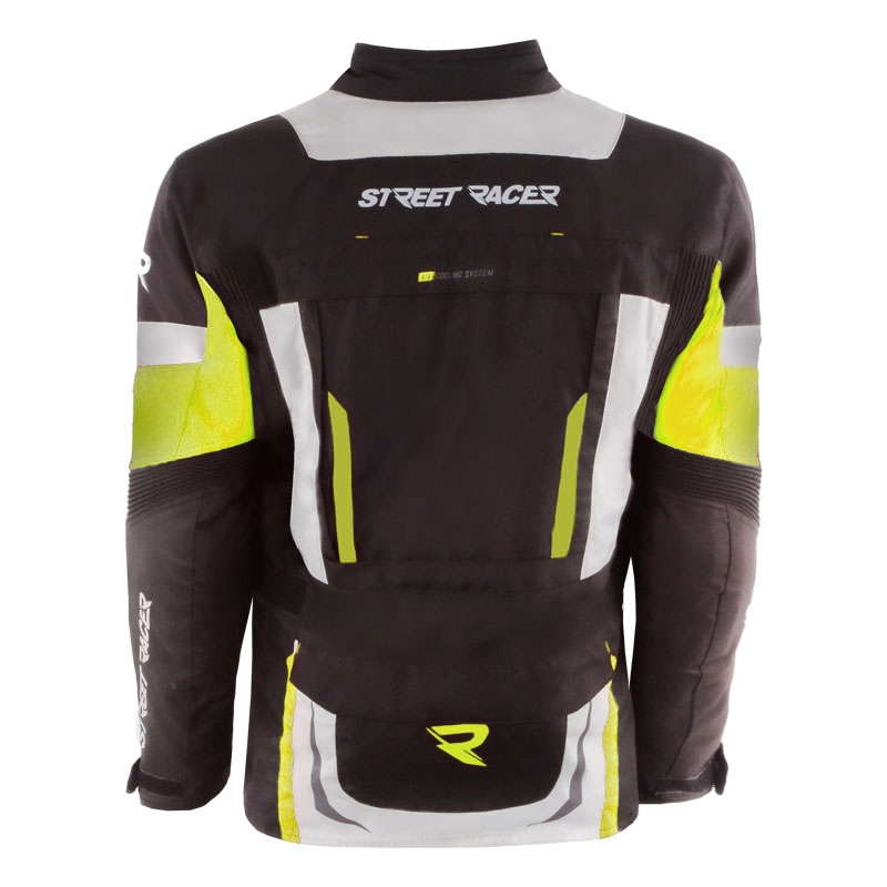 Giacca da moto Street Racer Hilax nera-grigia-giallo fluo