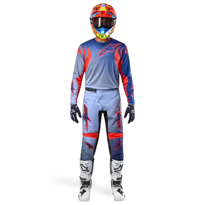 Pantaloni da motocross Alpinestars Fluid Lucent blu-azzurro-arancione
