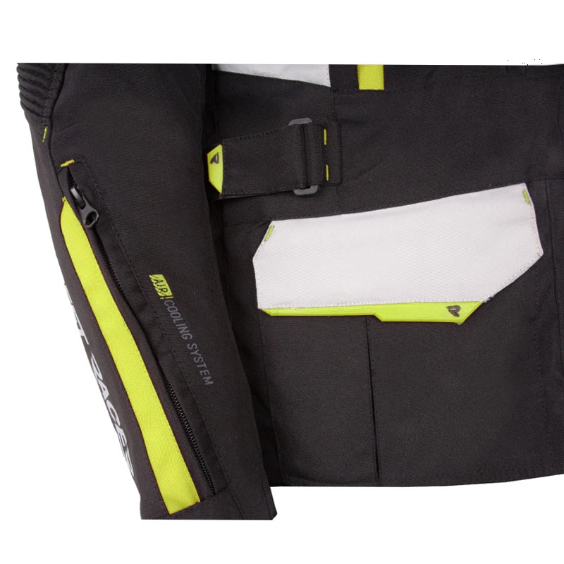 Giacca da moto Street Racer Hilax nera-grigia-giallo fluo