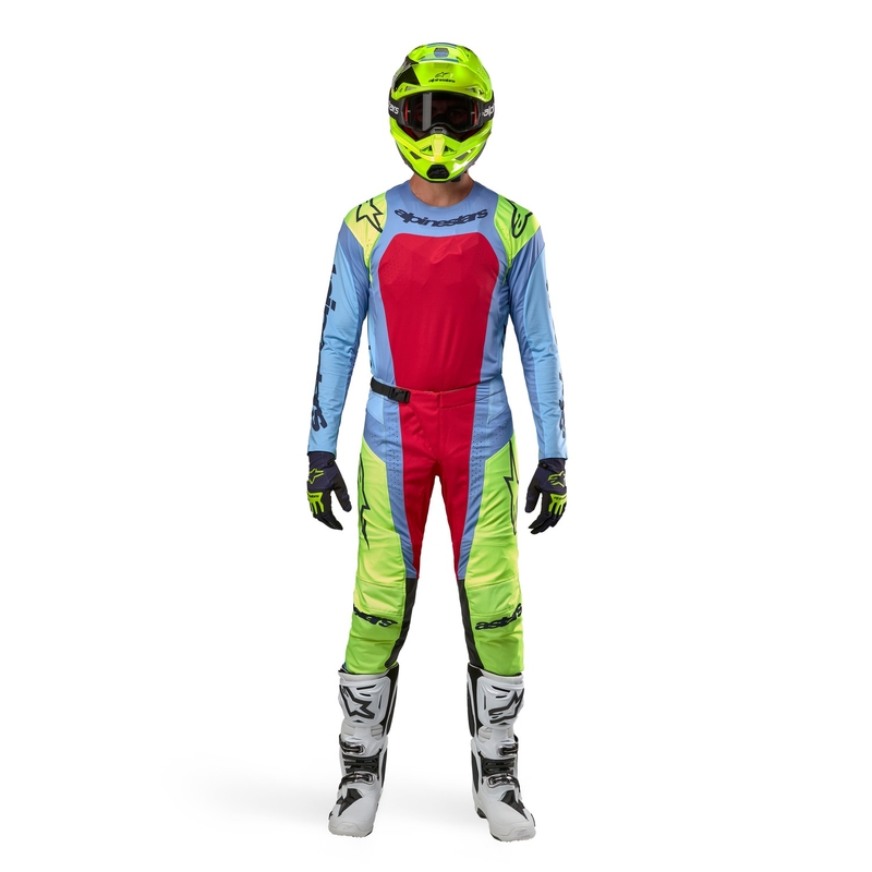 Pantaloni da motocross Alpinestars Techstar Ocuri azzurro-giallo fluo-rosso