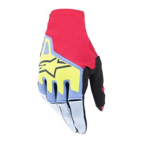Guanti da motocross Alpinestars Techstar azzurro-rosso-giallo fluo-nero