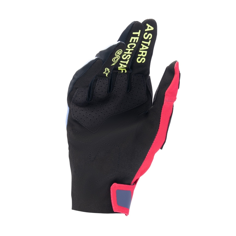 Guanti da motocross Alpinestars Techstar azzurro-rosso-giallo fluo-nero